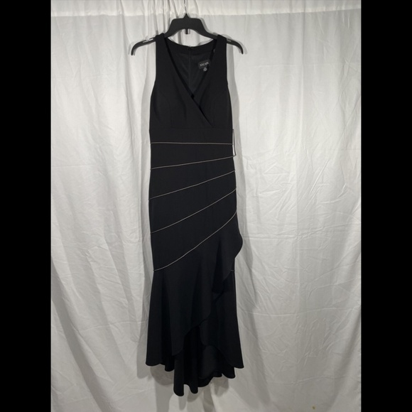 NWT XSCAPE Piped Mermaid Hem Hi Low Gown 10 Black - Picture 7 of 12